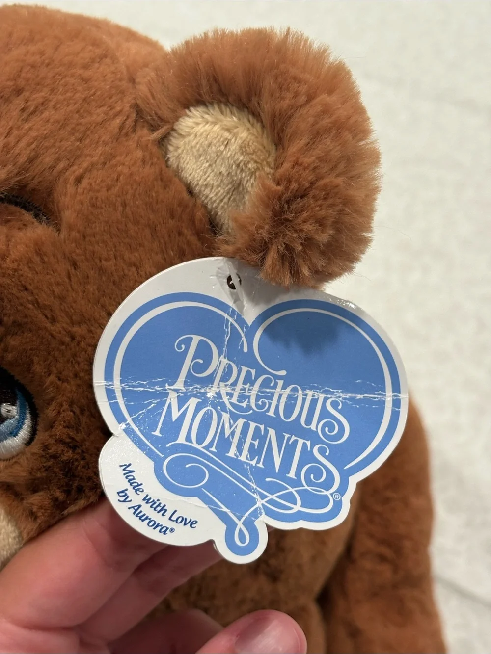 Aurora Precious Moments Brown Plush Teddy Bear Blue Eyes w/ Hang Tag 7 in